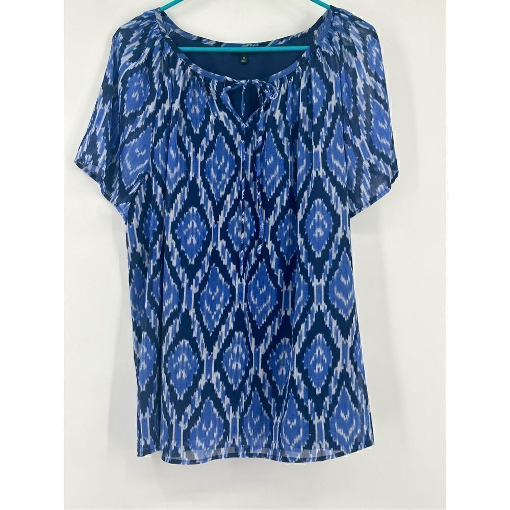 Talbots blue print short sleeve top Size XL